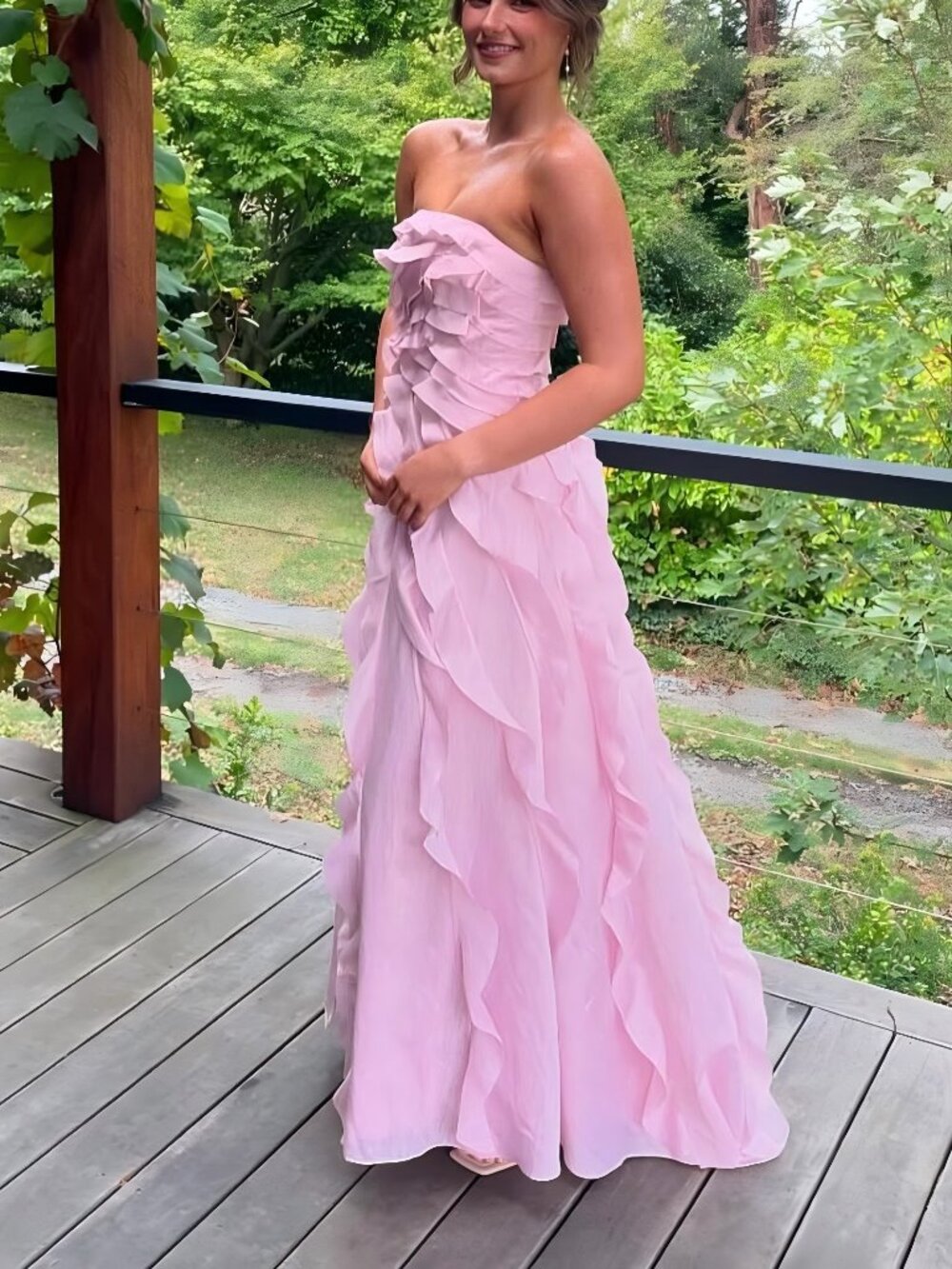 AJE. Allairie strapless ruffled shirred faille gown—Light pink